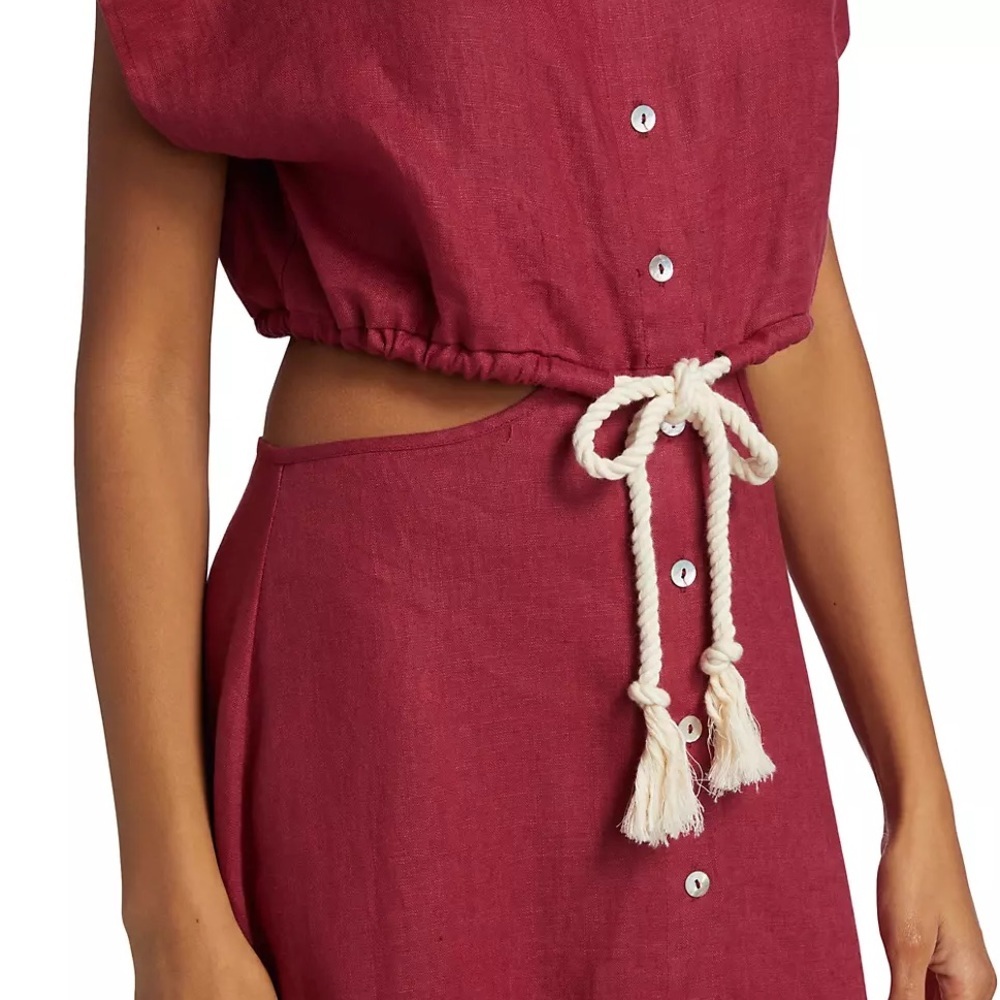 NWOT HEVRON Celine Linen Cut Out Maxi Dress - Picture 2 of 10